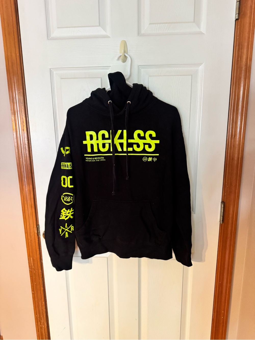 Young & Reckless RCKLSS Black Neon Green Graphic Hoodie Streetwear